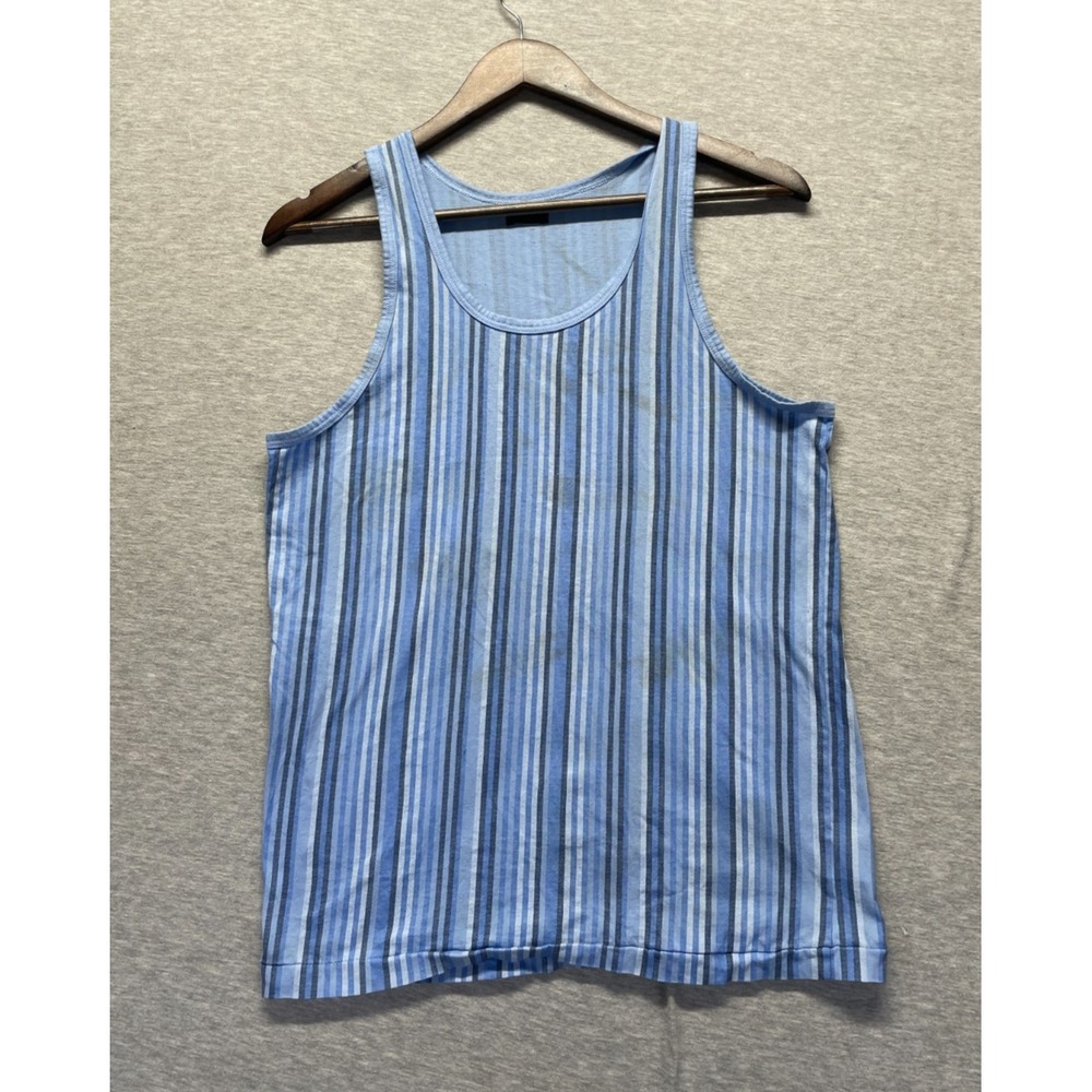 First Line Tank Top Women's Large Blue Striped Lightweight Wide Strap Round Neck